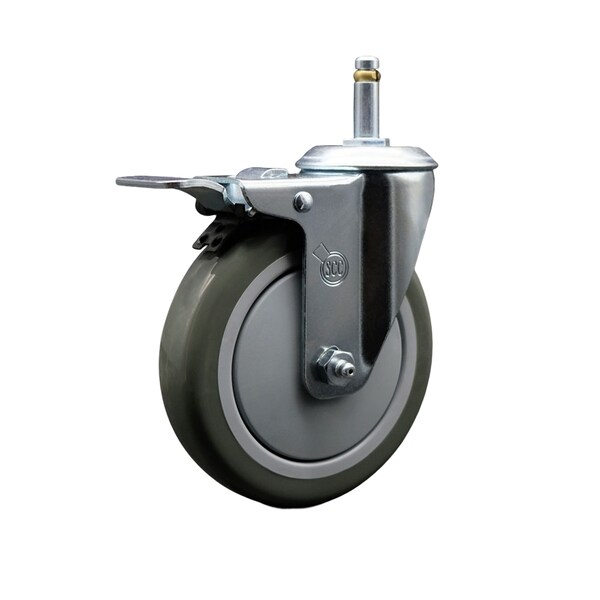 5'' Gray Poly Wheel Swivel 7/16'' Stem Caster with Total Lock Brake